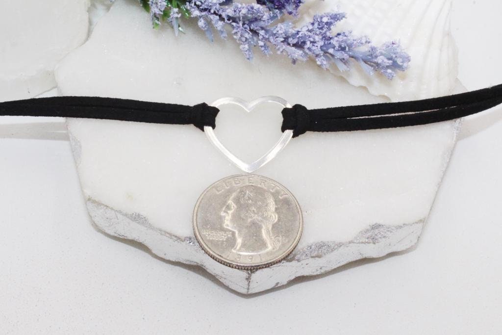 Heart Black Suede Rope Choker