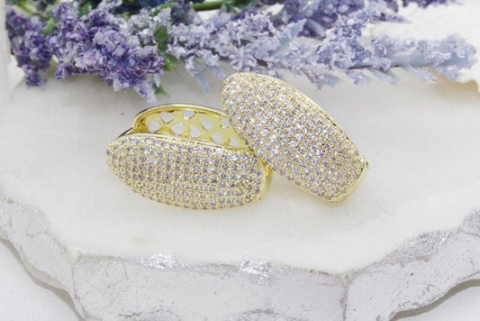 Micro Pave Cubic Zirconia Trendy Shaped Statement Huggies