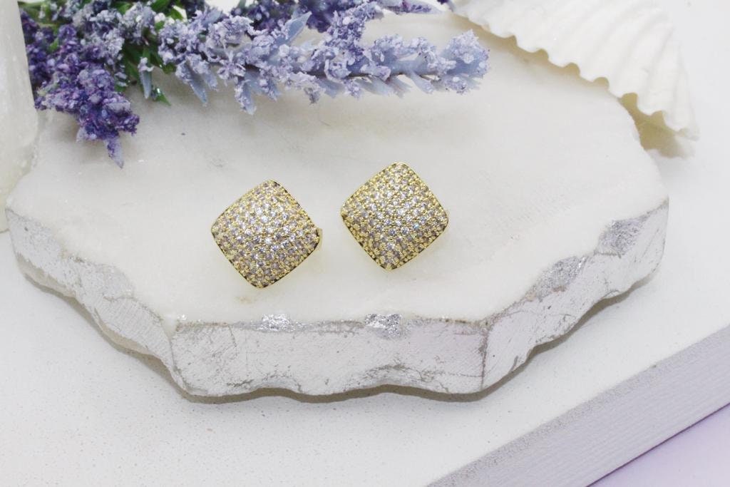 Micro Pave Cubic Zirconia Diamond Shaped Huggies