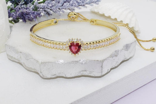 Cubic Zirconia Heart Adjustable Bangle Bracelet