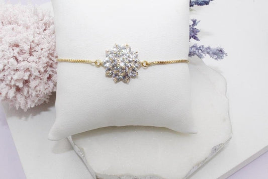 Cubic Zirconia Flower Box Chain Bracelet