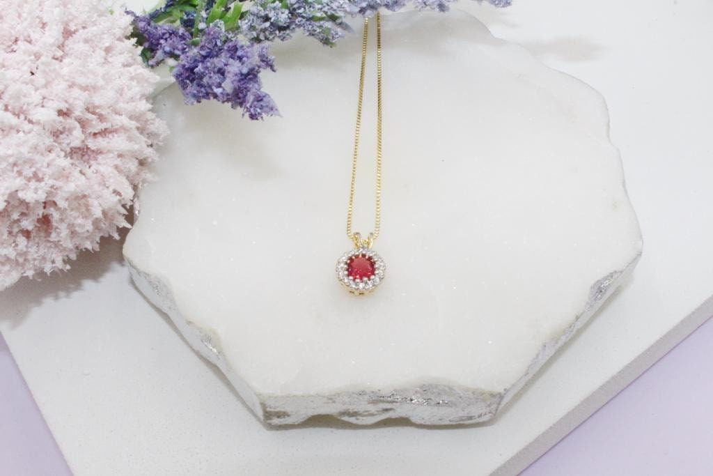 Pink Stone with Clear Cubic Zirconia Pendant Necklace