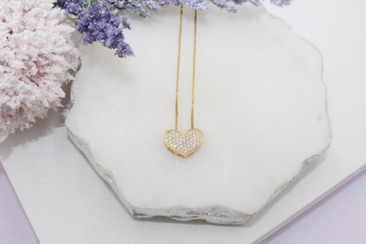 Beautiful Clear Micro Cubic Zirconia Heart  Necklace