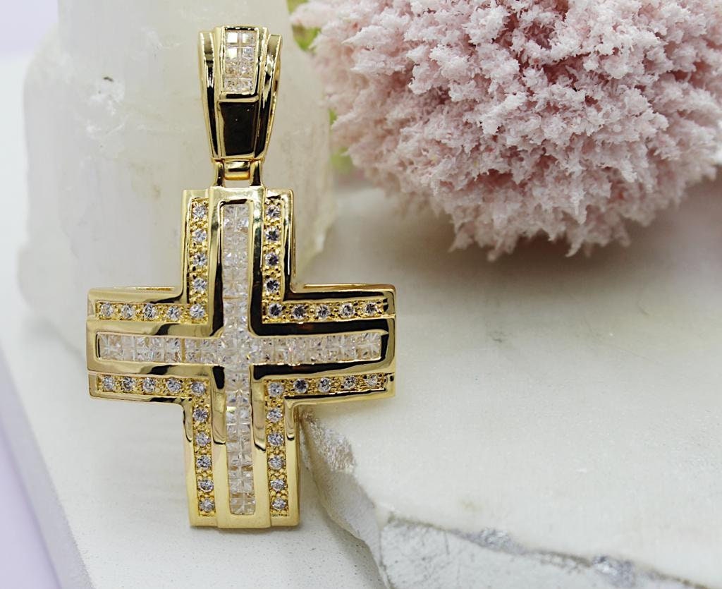 Cubic Zirconia Domed Crucifix Cross Pendant,