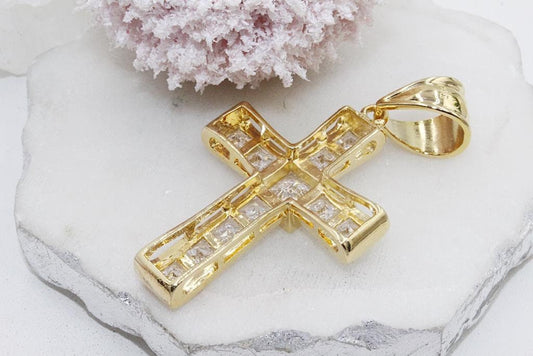 Cubed Cubic Zirconia Royal Crucifix Cross Pendant