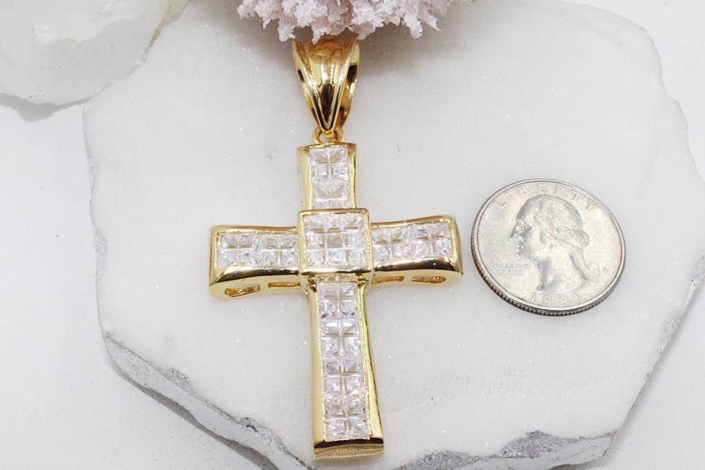 Cubed Cubic Zirconia Royal Crucifix Cross Pendant