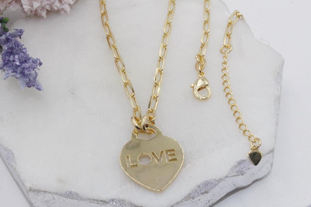 Love Heart Pendant PaperClip Chain Necklace