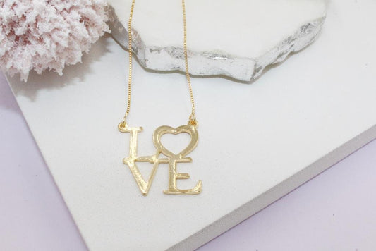 Modern "LOVE" Script Box Chain Necklace