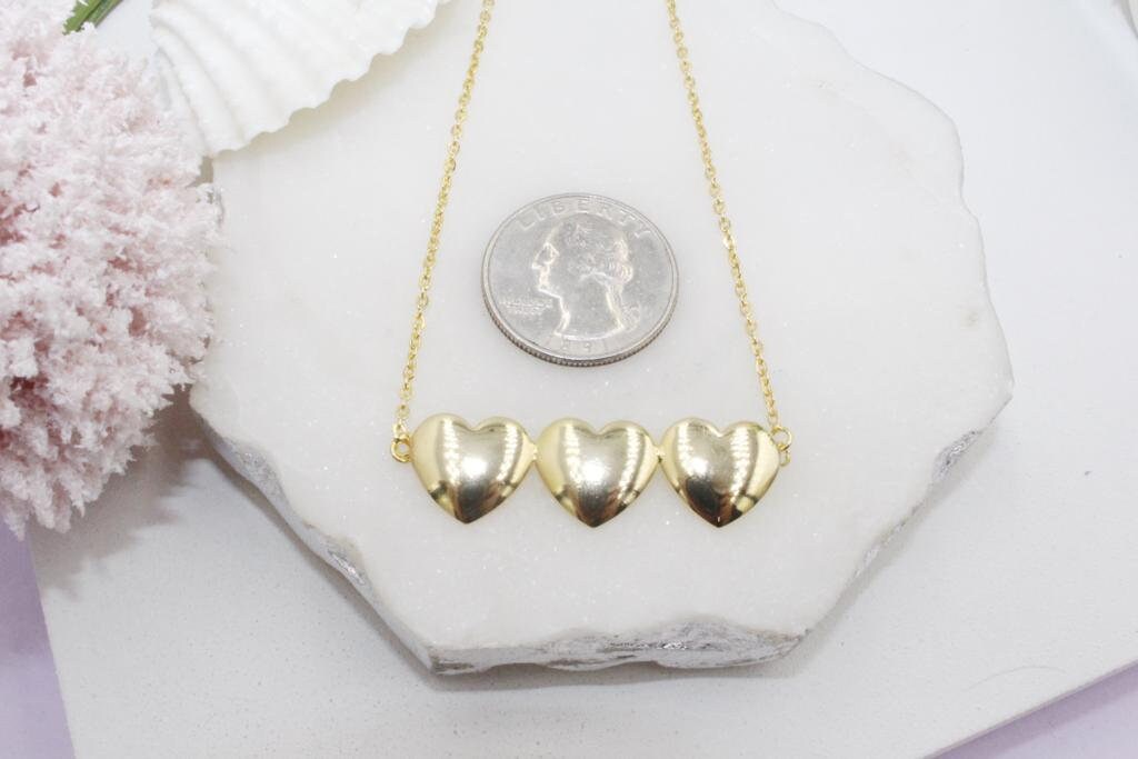 Triple Golden Hearts Rolo Chain Necklace