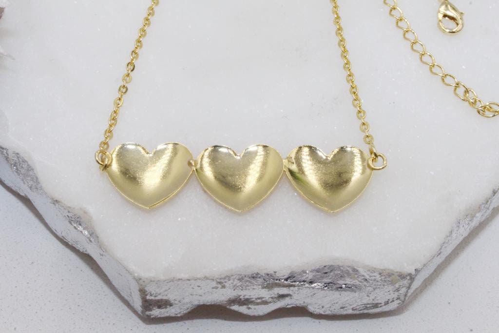 Triple Golden Hearts Rolo Chain Necklace