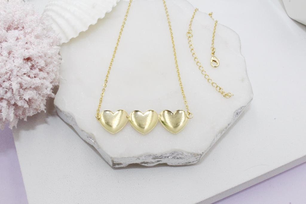 Triple Golden Hearts Rolo Chain Necklace