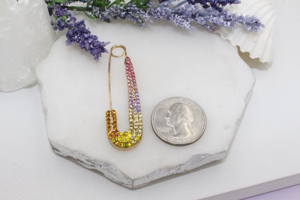 Colorful Cubic Zirconia Safety Pin Earrings