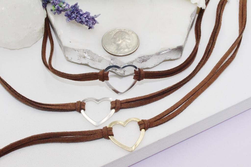 Heart Brown Suede Rope Choker