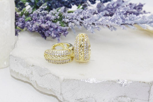 Micro Pave Cubic Zirconia Filigree Strip Huggies