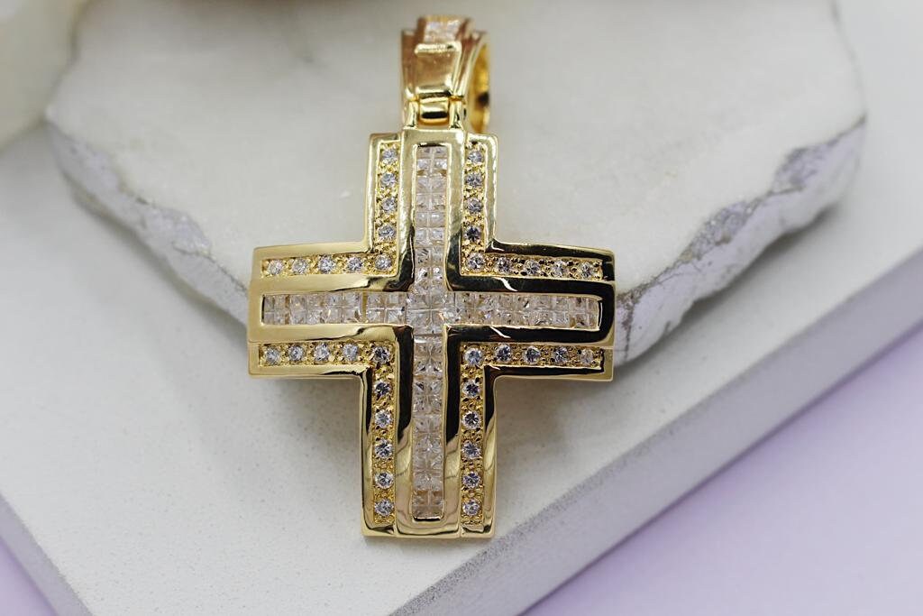 Cubic Zirconia Domed Crucifix Cross Pendant,