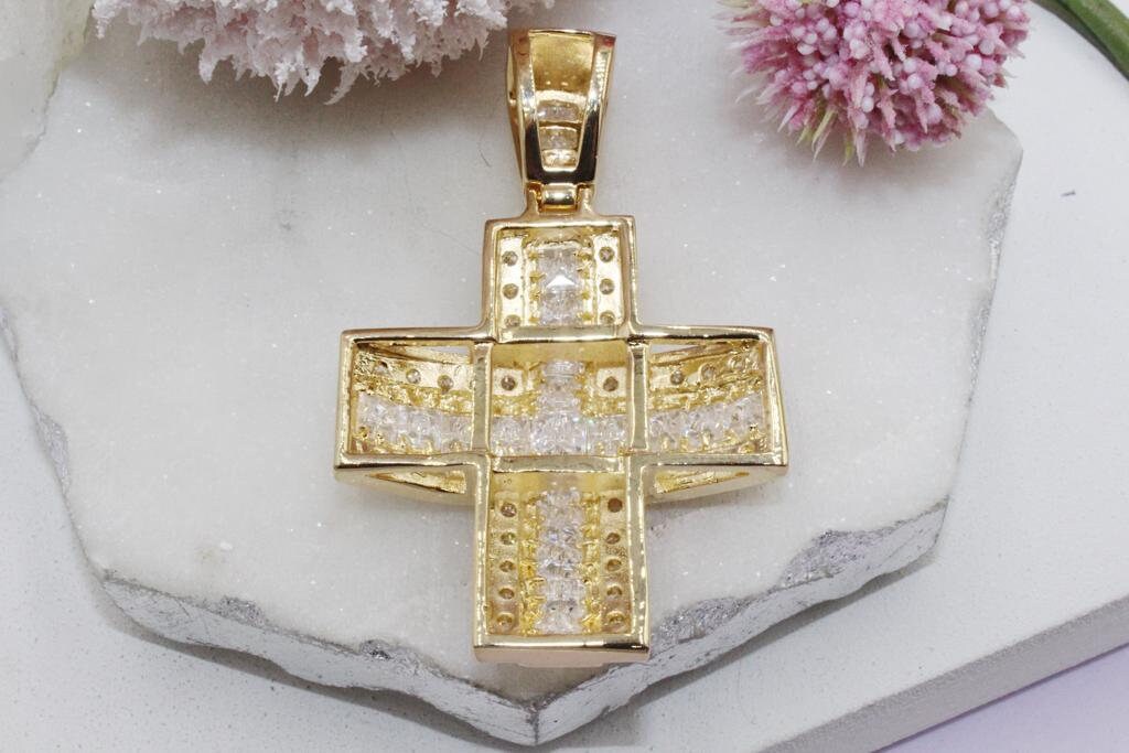 Cubic Zirconia Domed Crucifix Cross Pendant,