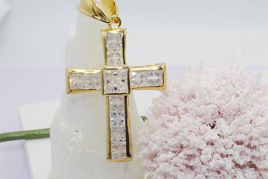 Cubed Cubic Zirconia Royal Crucifix Cross Pendant