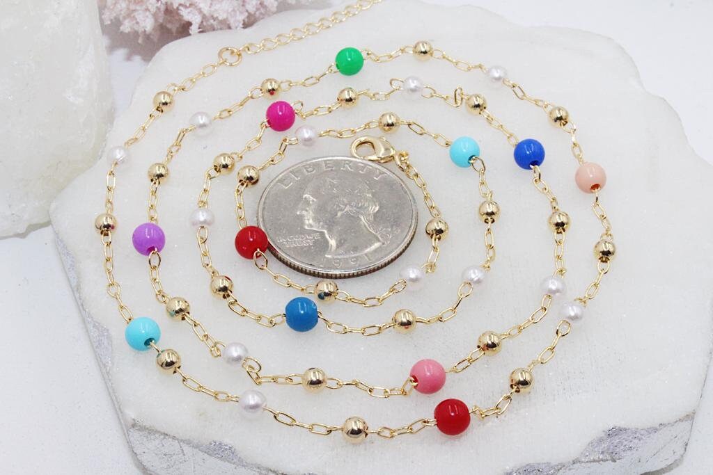 Colorfully Beaded Long Chain Necklace