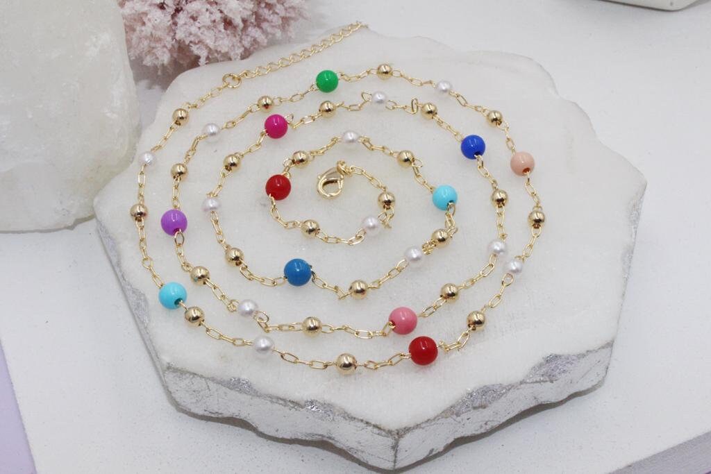 Colorfully Beaded Long Chain Necklace