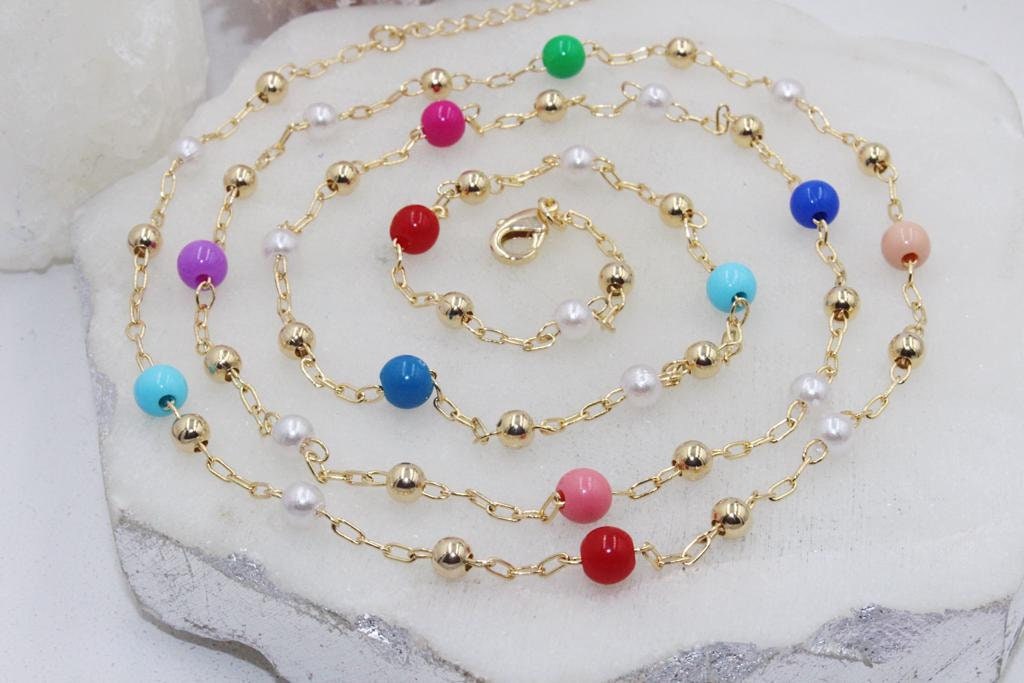 Colorfully Beaded Long Chain Necklace