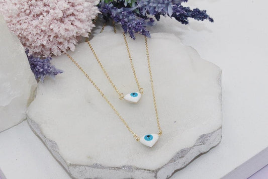 Blue Heart Shaped Evil Eye Double Chain Necklace