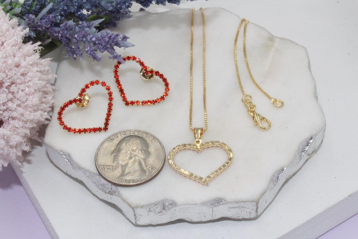 Red Micro Pave Heart Set