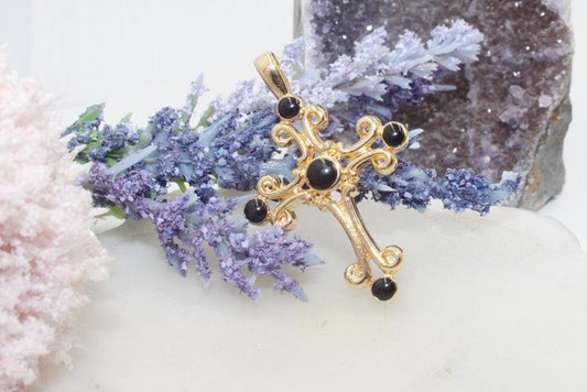 Black Stones Cross Pendant