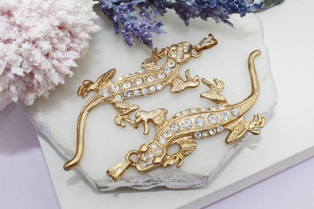 Cubic Zirconia Golden Lizard Pendant