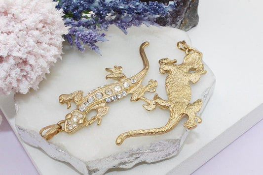 Cubic Zirconia Golden Lizard Pendant