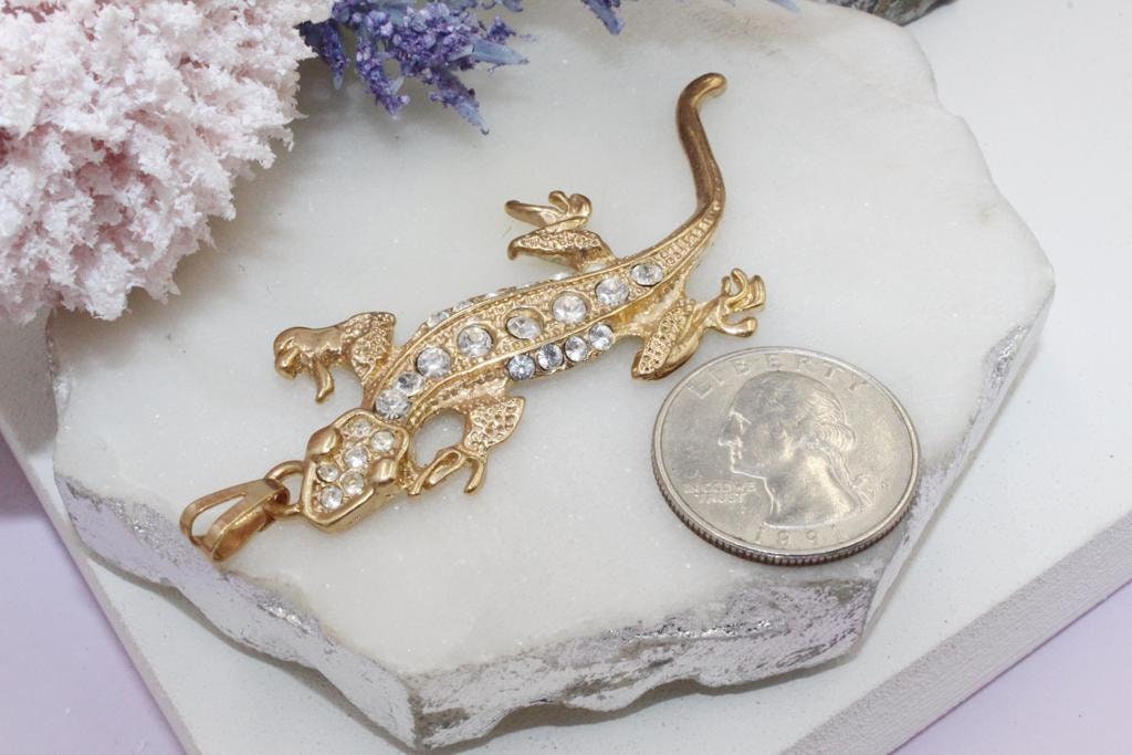 Cubic Zirconia Golden Lizard Pendant