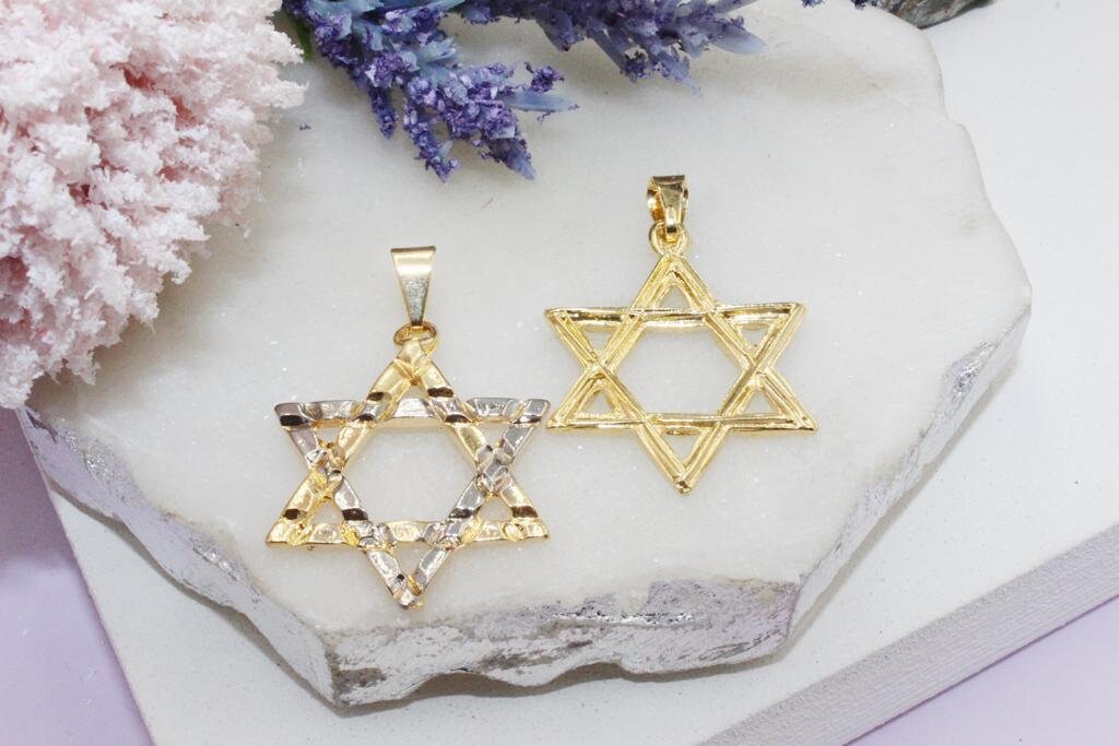 Gold & Silver Hammered Star of David Pendant