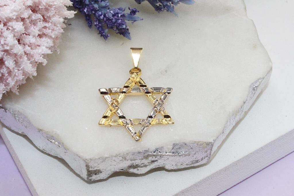 Gold & Silver Hammered Star of David Pendant