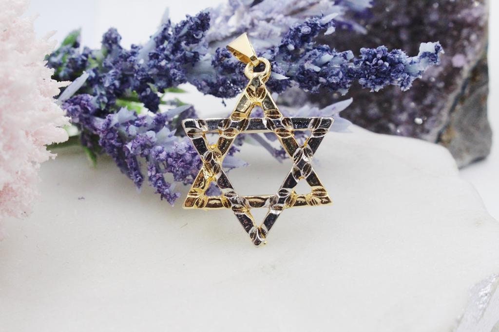 Gold & Silver Hammered Star of David Pendant