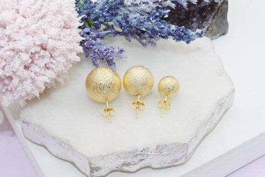 Golden Frosted Sphere Stud Earrings