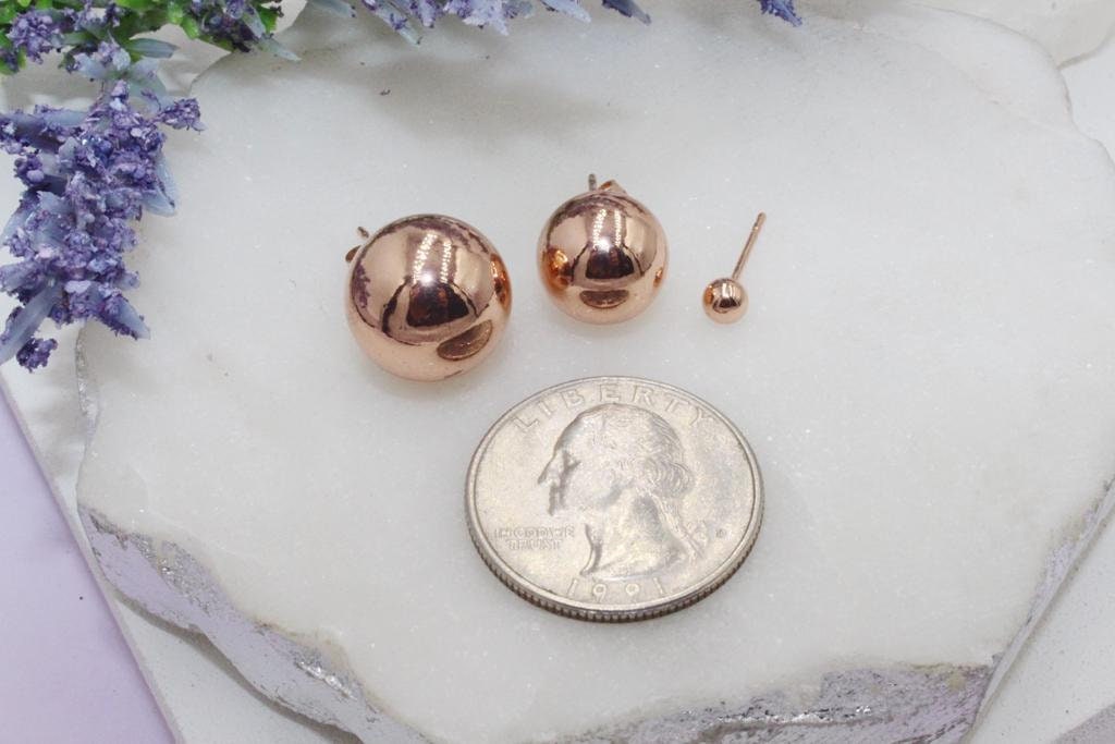 Rose Tone Sphere Stud Earrings