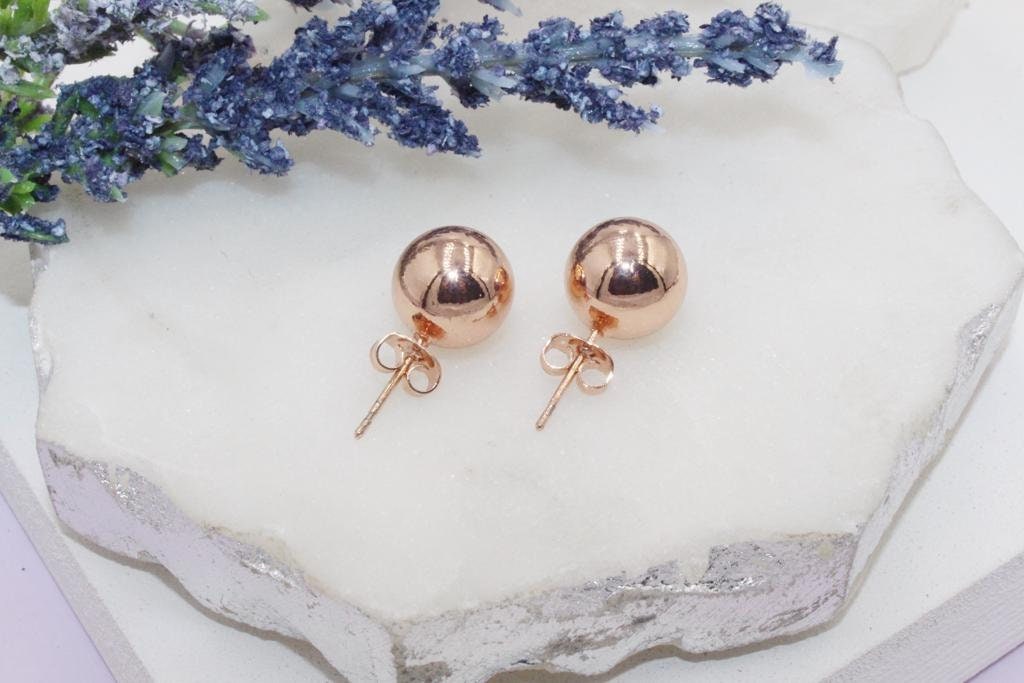 Rose Tone Sphere Stud Earrings