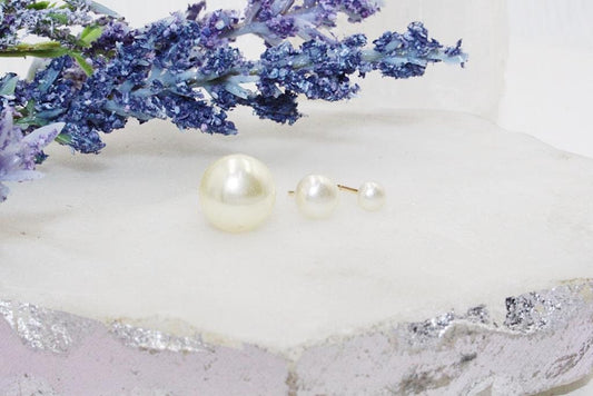 Half Faux Pearl Stud Earrings