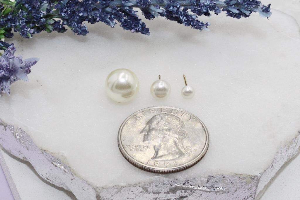 Half Faux Pearl Stud Earrings