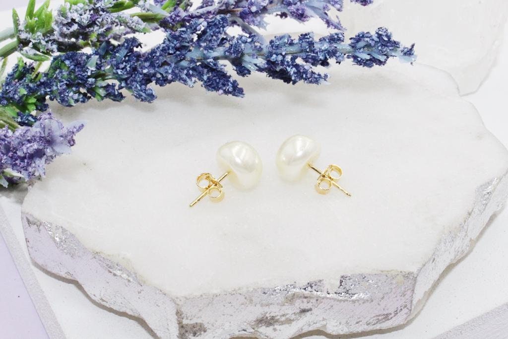 Half Faux Pearl Stud Earrings