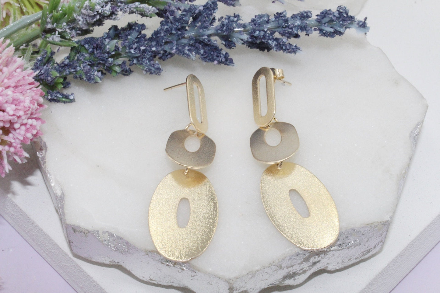 Triple Oval Shaped Drop Earrings