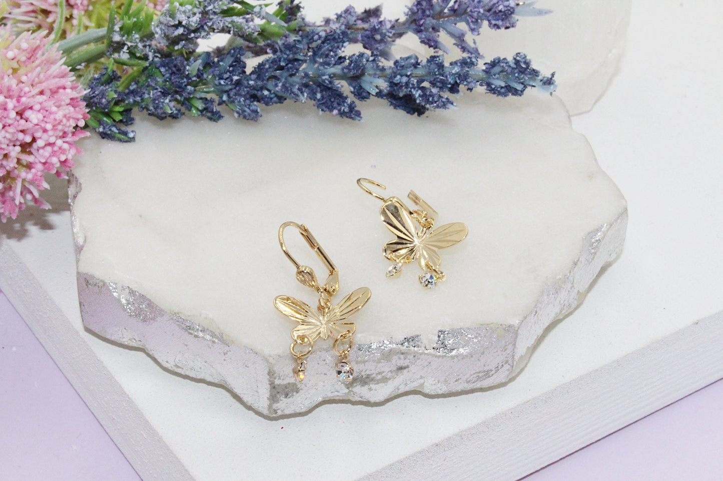 Butterfly Cubic Zirconia Detail Latch Earrings