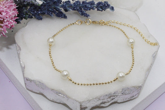 Faux Pearls Dainty Ball Chain Bracelet