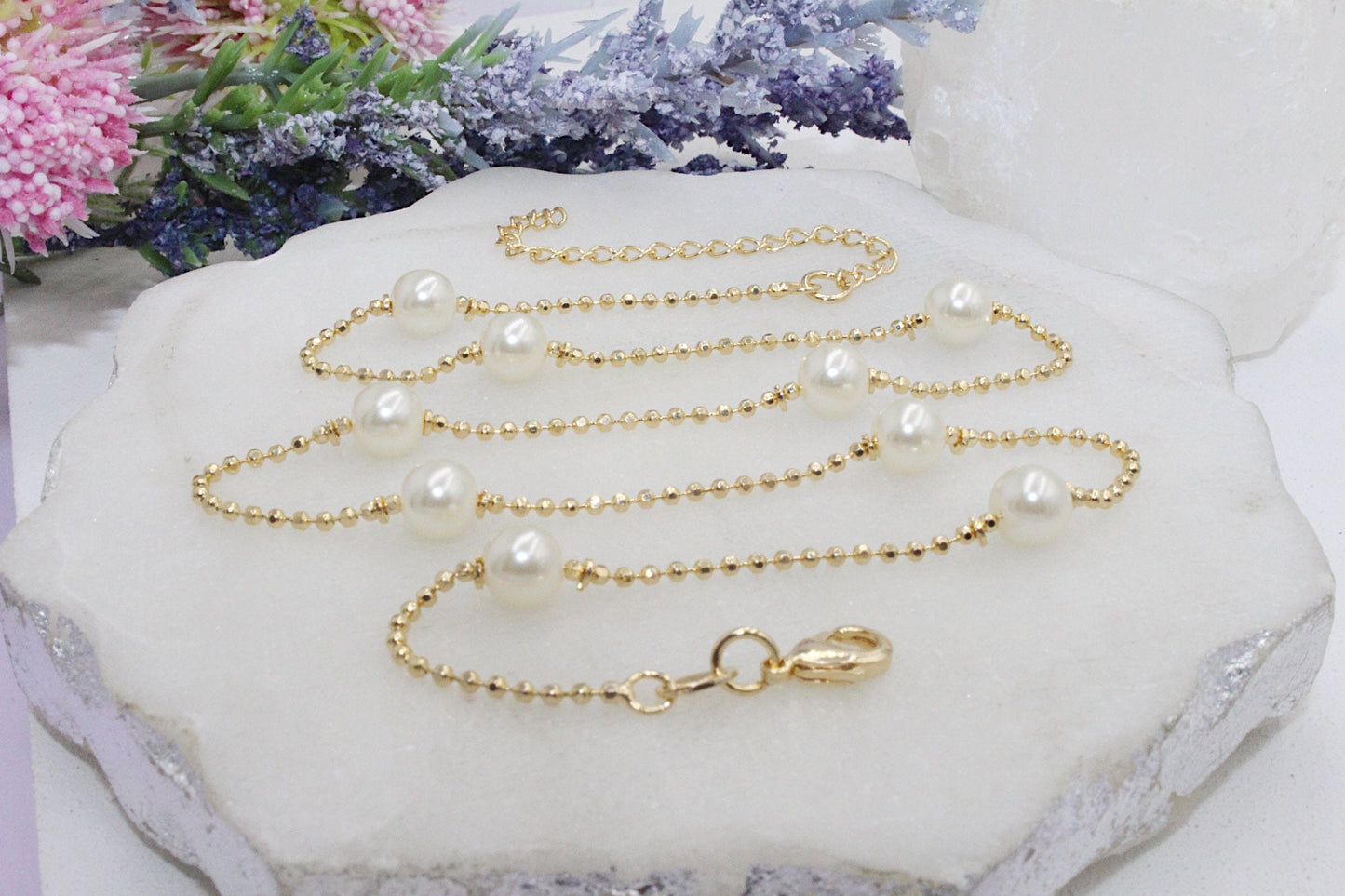 Faux Pearls Dainty Ball Chain Bracelet