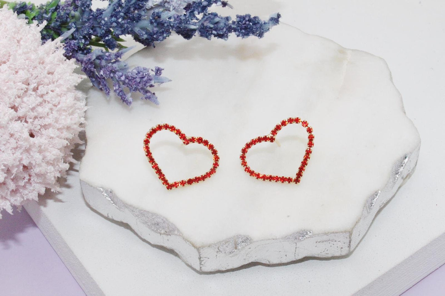 Red Micro Pave Heart Set