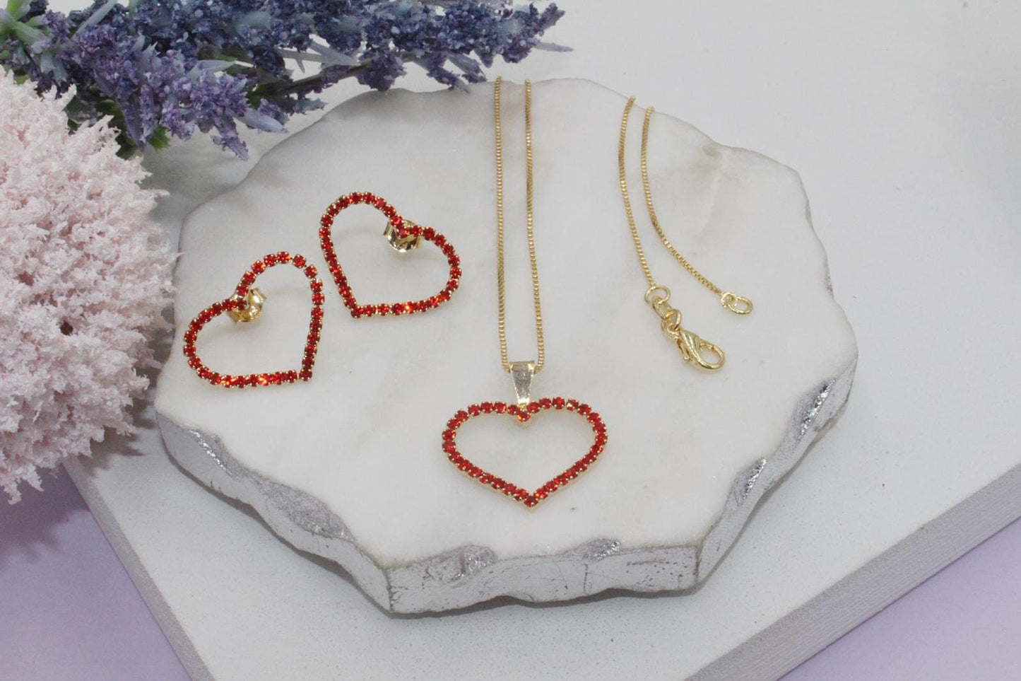 Red Micro Pave Heart Set