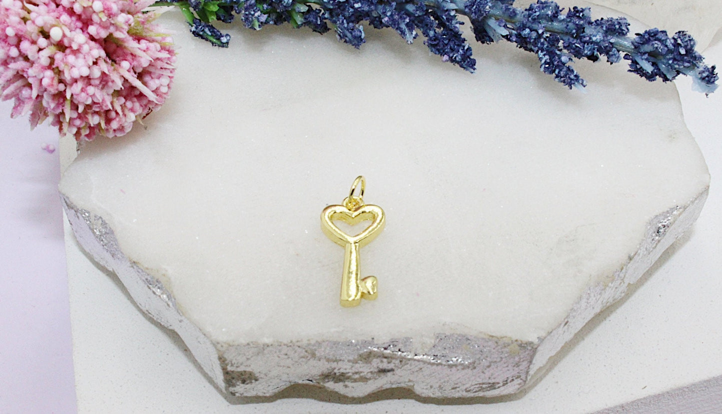 Dainty Heart Shaped Solid Key Pendant Charm