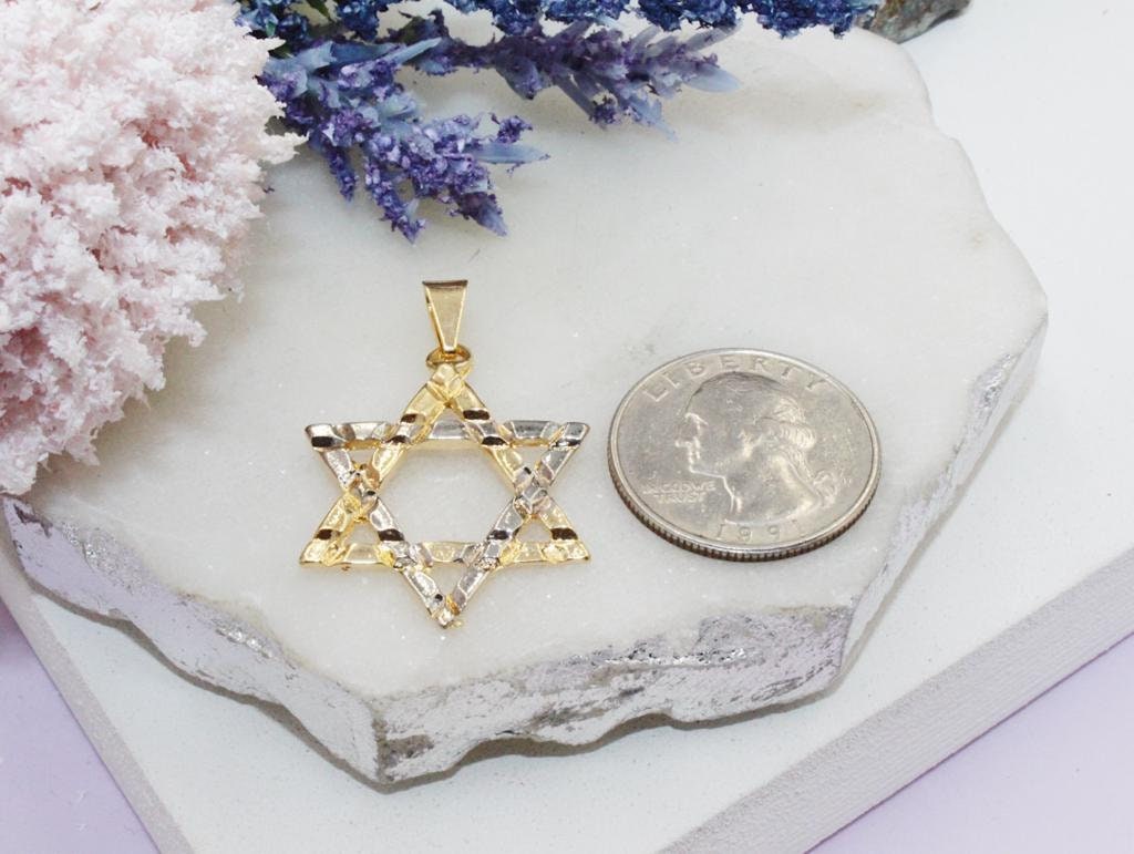 Gold & Silver Hammered Star of David Pendant