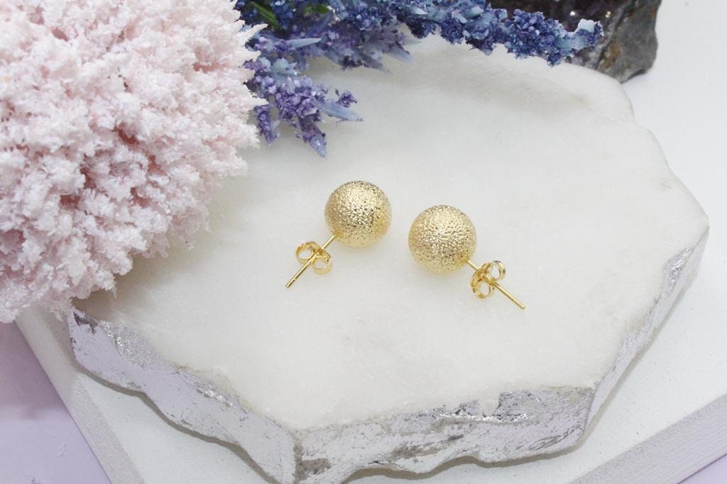 Golden Frosted Sphere Stud Earrings