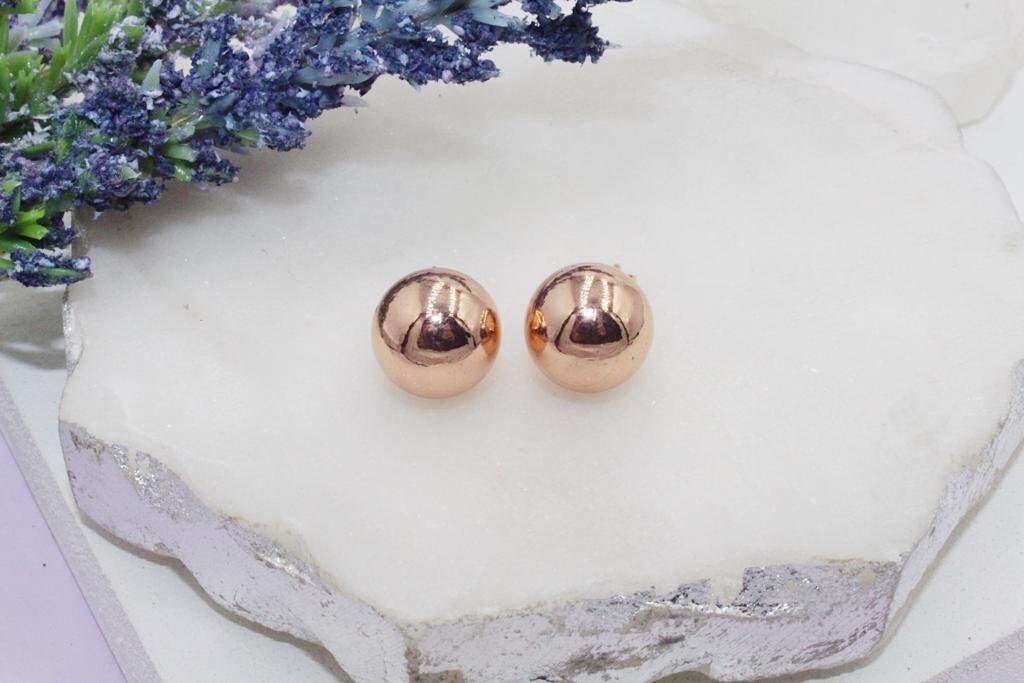 Rose Tone Sphere Stud Earrings