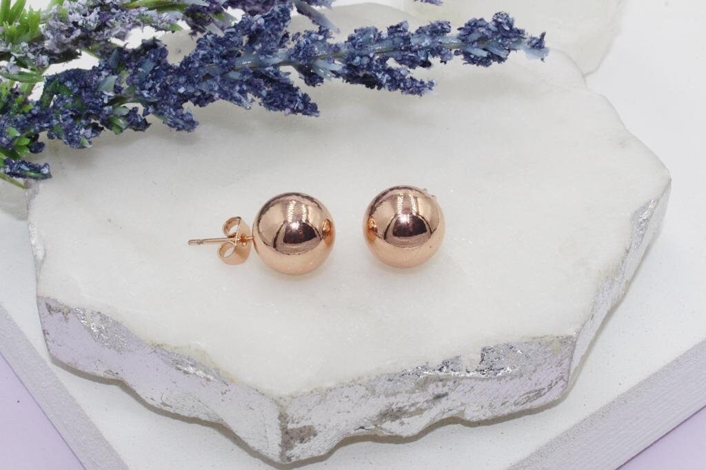 Rose Tone Sphere Stud Earrings